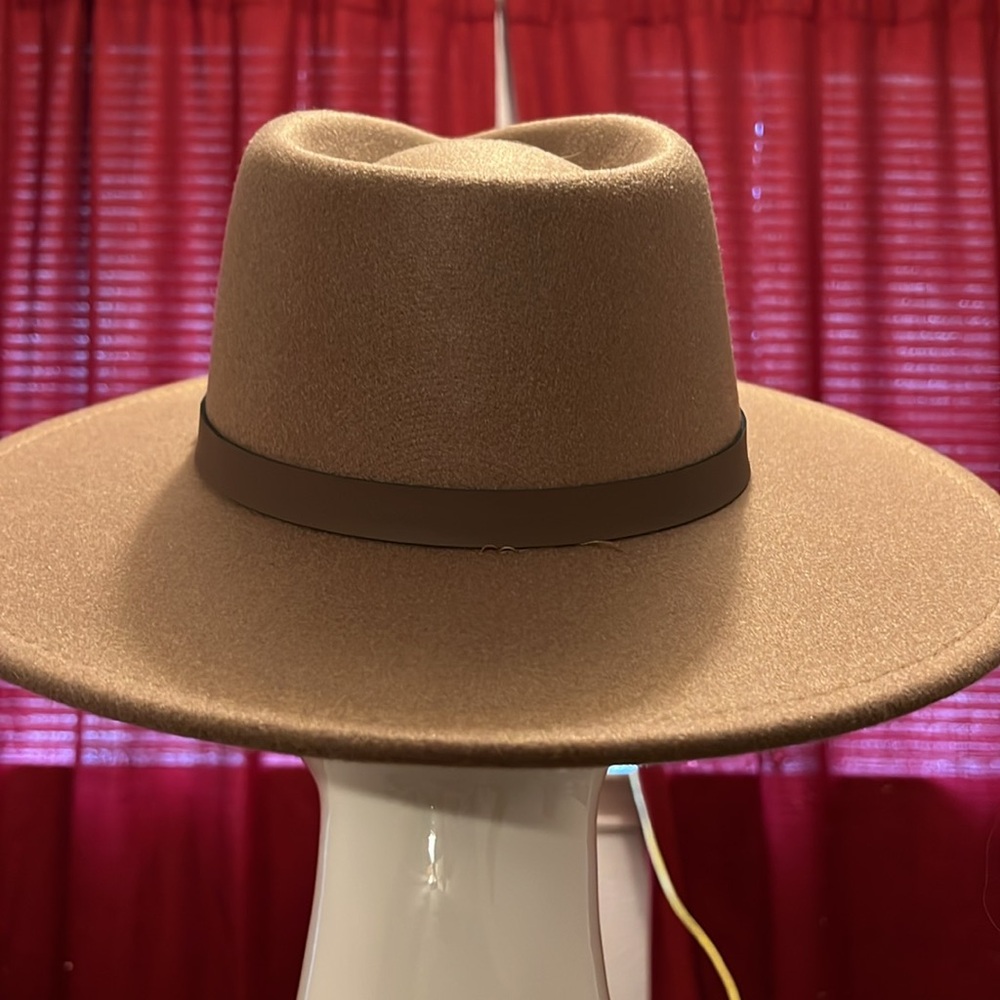 Tan Fedora Hat with Black Band - Picture 4 of 6